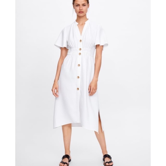 zara white button dress